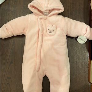 Pink hooded snow suit